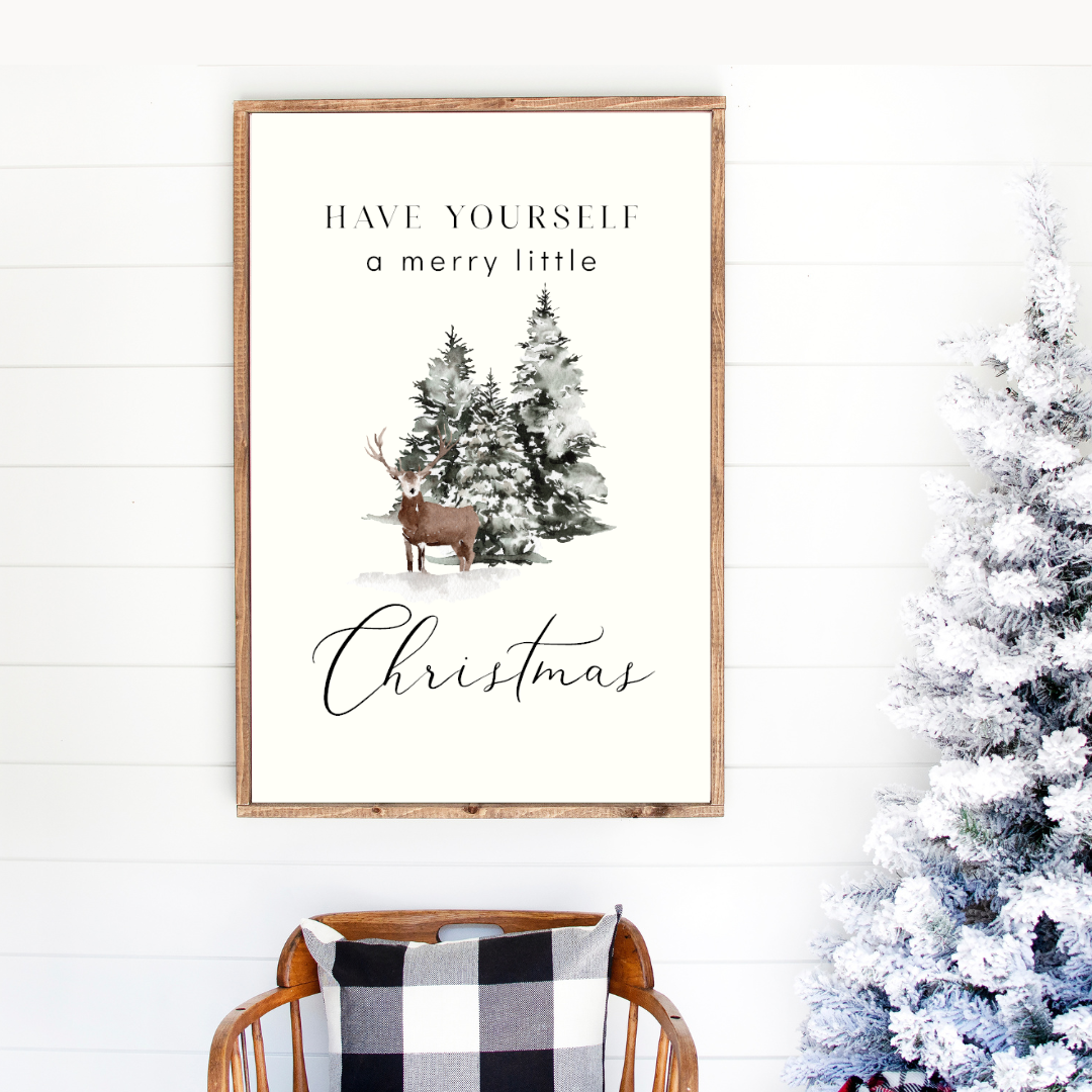 Have Yourself A Merry Little Christmas Deer Snowy Sceene Canvas Printed Sign