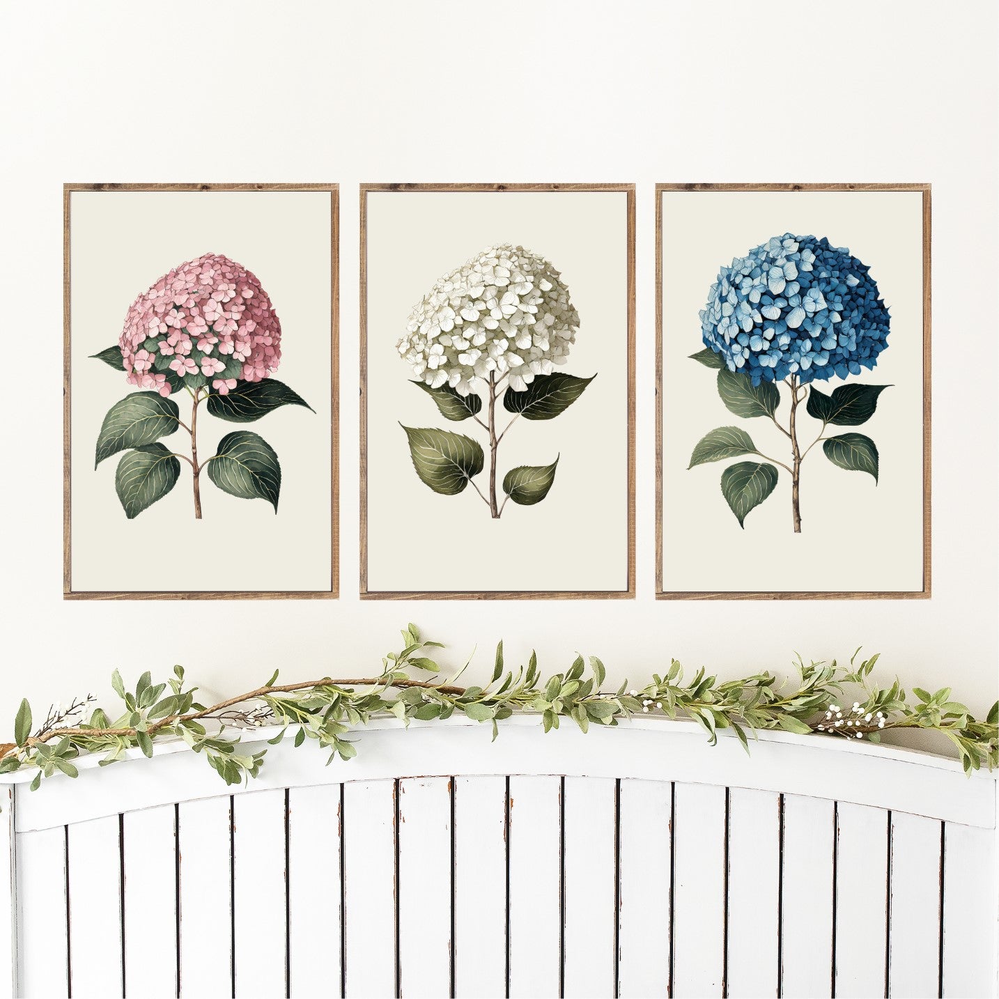 Hydrangea Stems Set of 3 Canvas Printed Signs