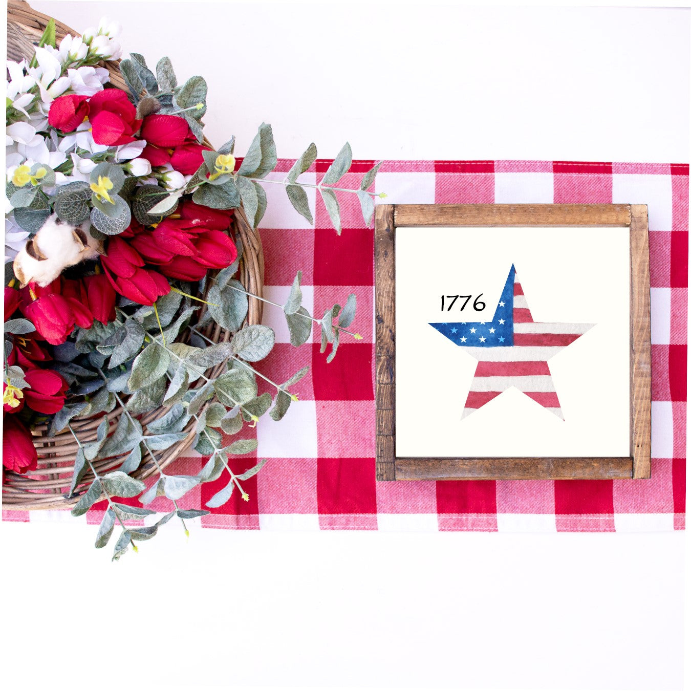 1776 American Flag Star Canvas Printed Sign