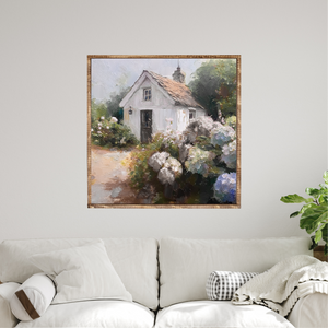A Cottage Hidden Amongst The Hydrangeas Canvas Printed Sign