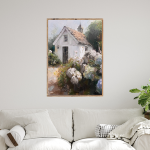 A Cottage Hidden Amongst The Hydrangeas Canvas Printed Sign