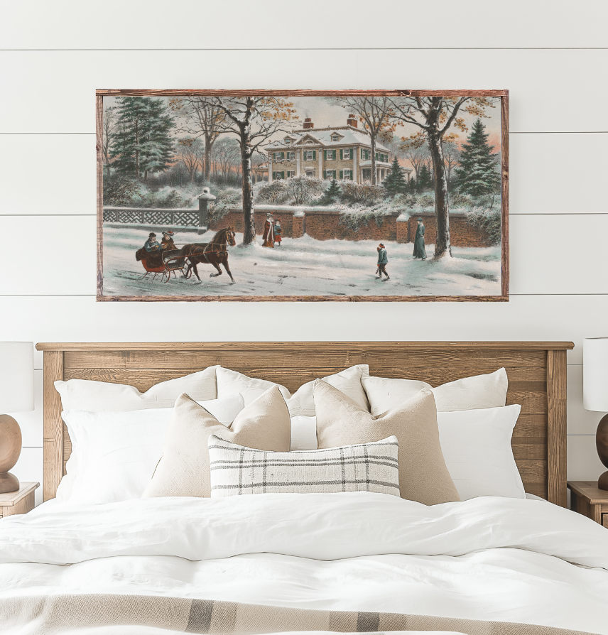 A Gentleman's Sleigh Ride Landscape Canvas Printed Sign