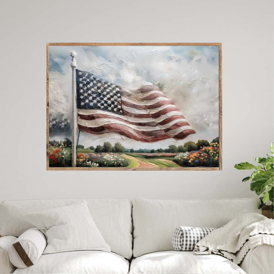 American Flag Dancing in the Breeze Canvas Printed Sign
