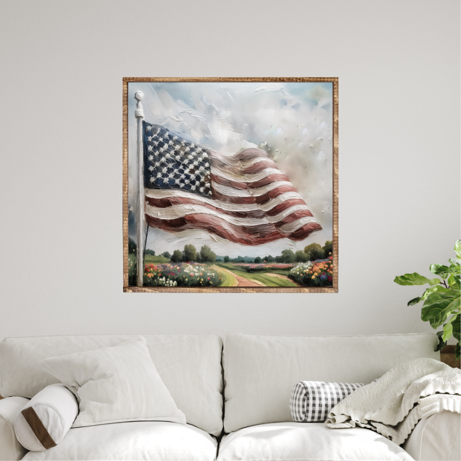 American Flag Dancing in the Breeze Canvas Printed Sign