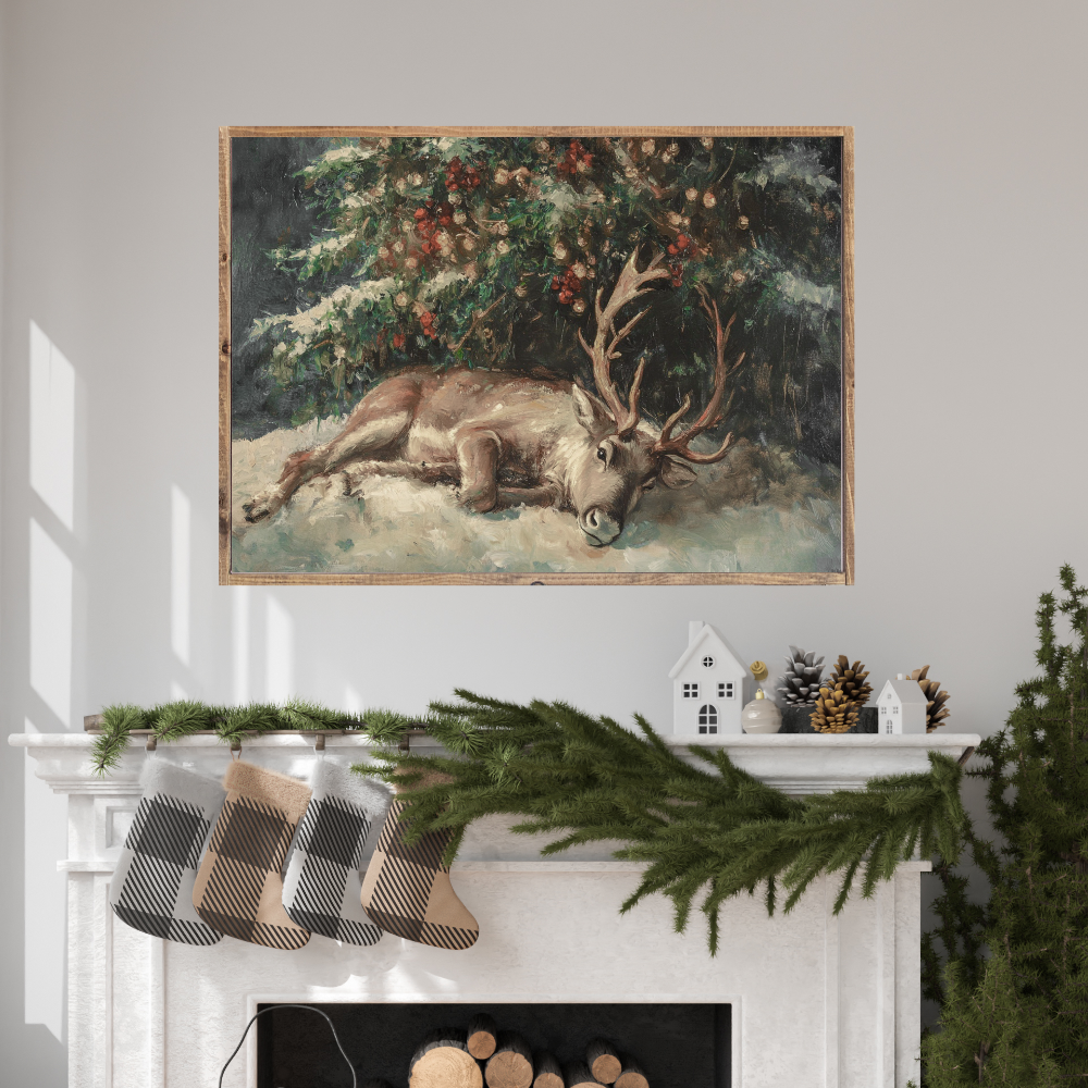 Antlers Under The Tree Canvas Printed Sign