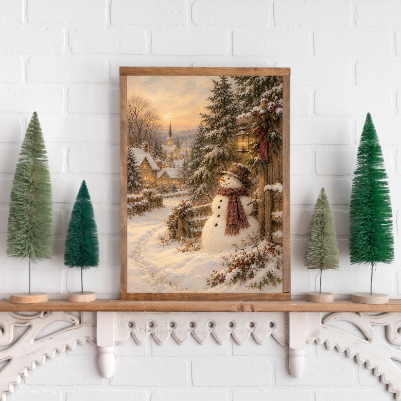 A Snowman's Welcome Canvas Printed Sign