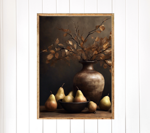 Autumn Stems And Pears Still Life Canvas Printed Sign