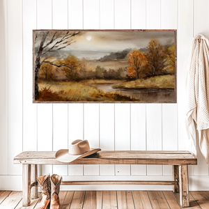 Autumn Sunset Over The Creek Canvas Printed Sign