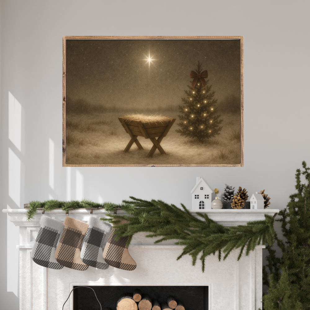 Away in a Manger Canvas Printed Sign