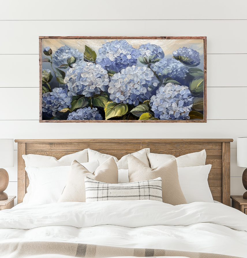 Beautiful Blue Hydrangeas Canvas Printed Sign