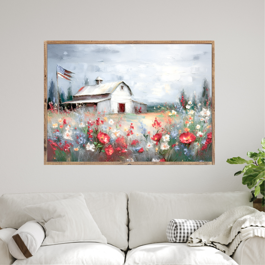 Blooms By The Barn Canvas Printed Sign