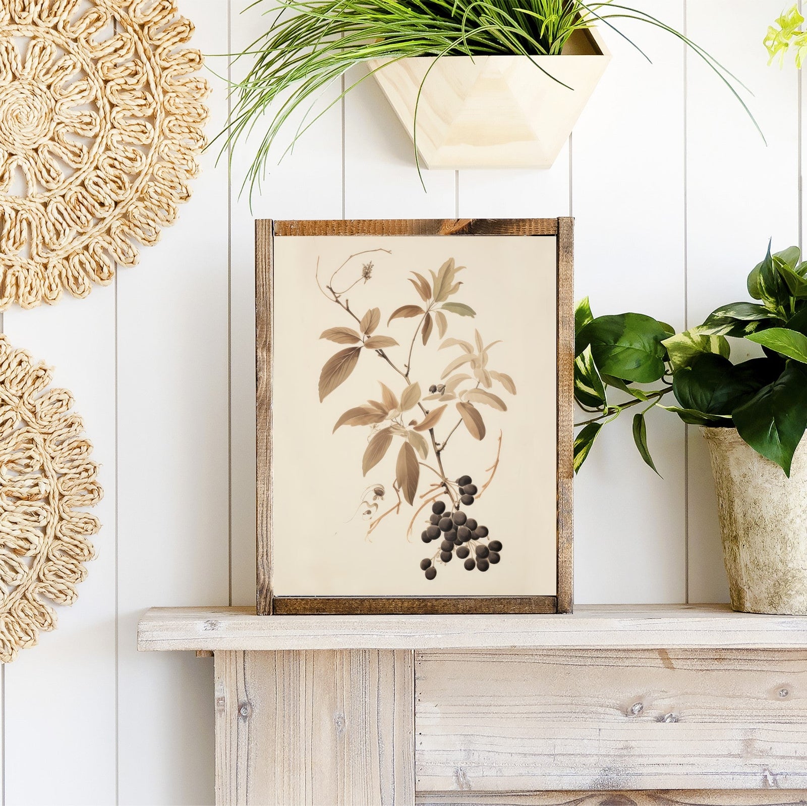 Blueberry Bush Botanical Canvas Printed Sign