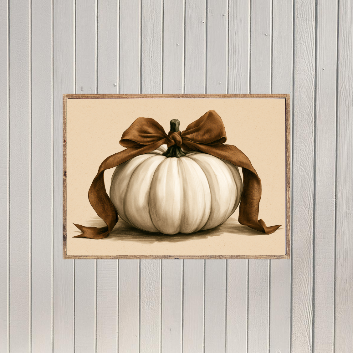 Brown Bow Pumpkin Canvas Printed Sign
