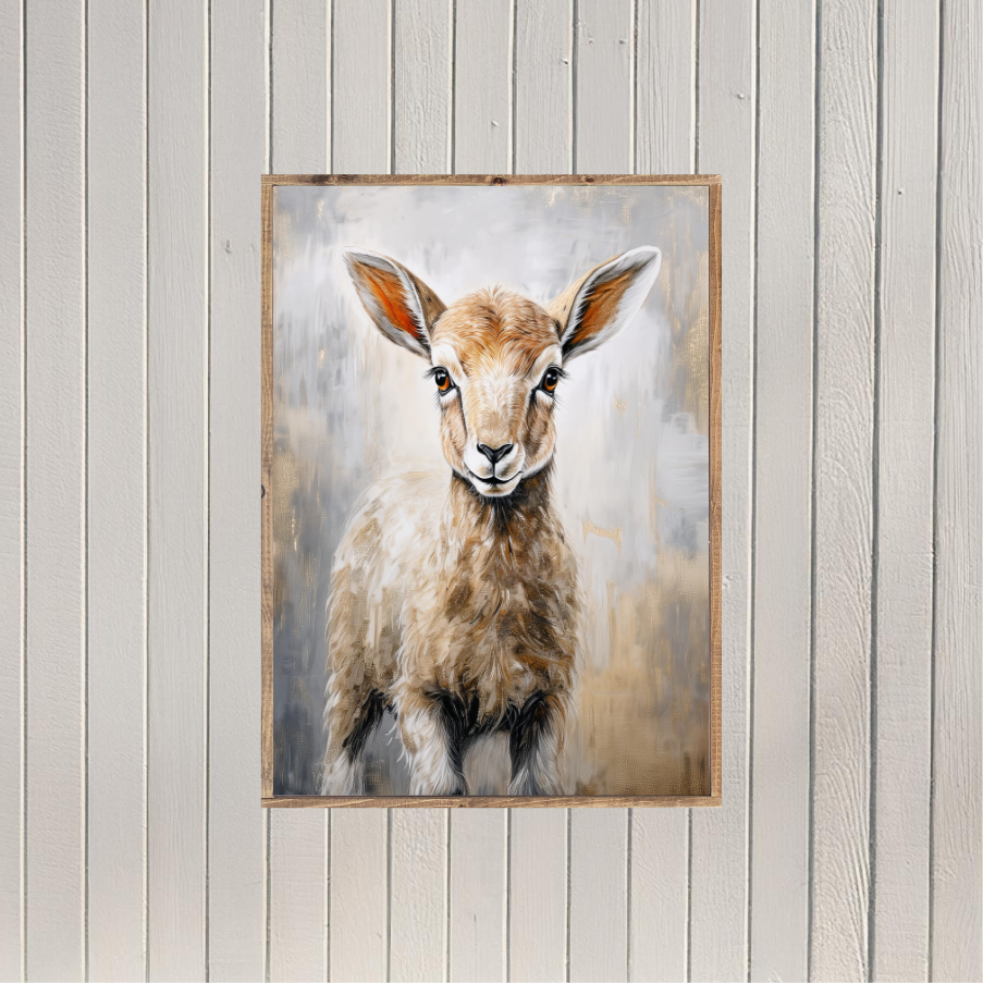 Bright Eyed Lamb Canvas Printed Sign