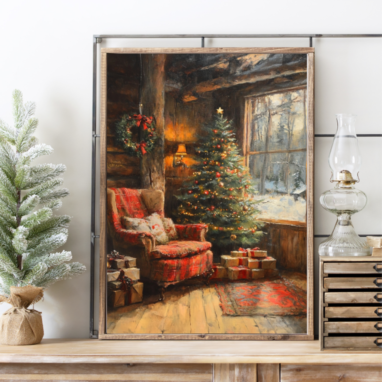 Cabin Christmas Glow Canvas Printed Sign