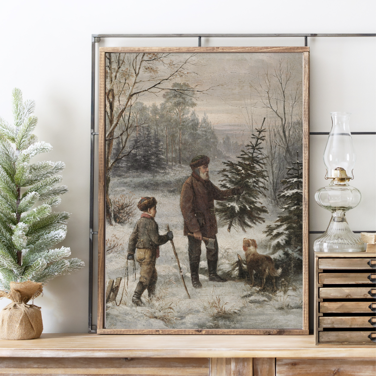 Choosing the Christmas Tree Canvas Printed Sign