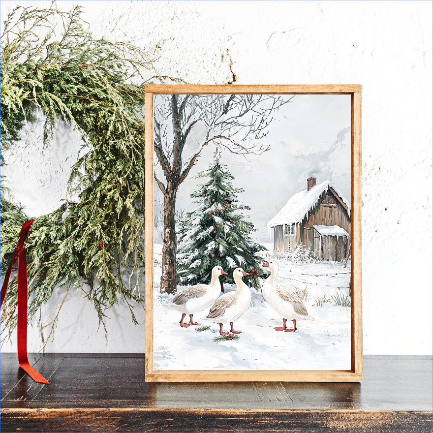 Christmas Gathering By The Cabin Canvas Printed Sign