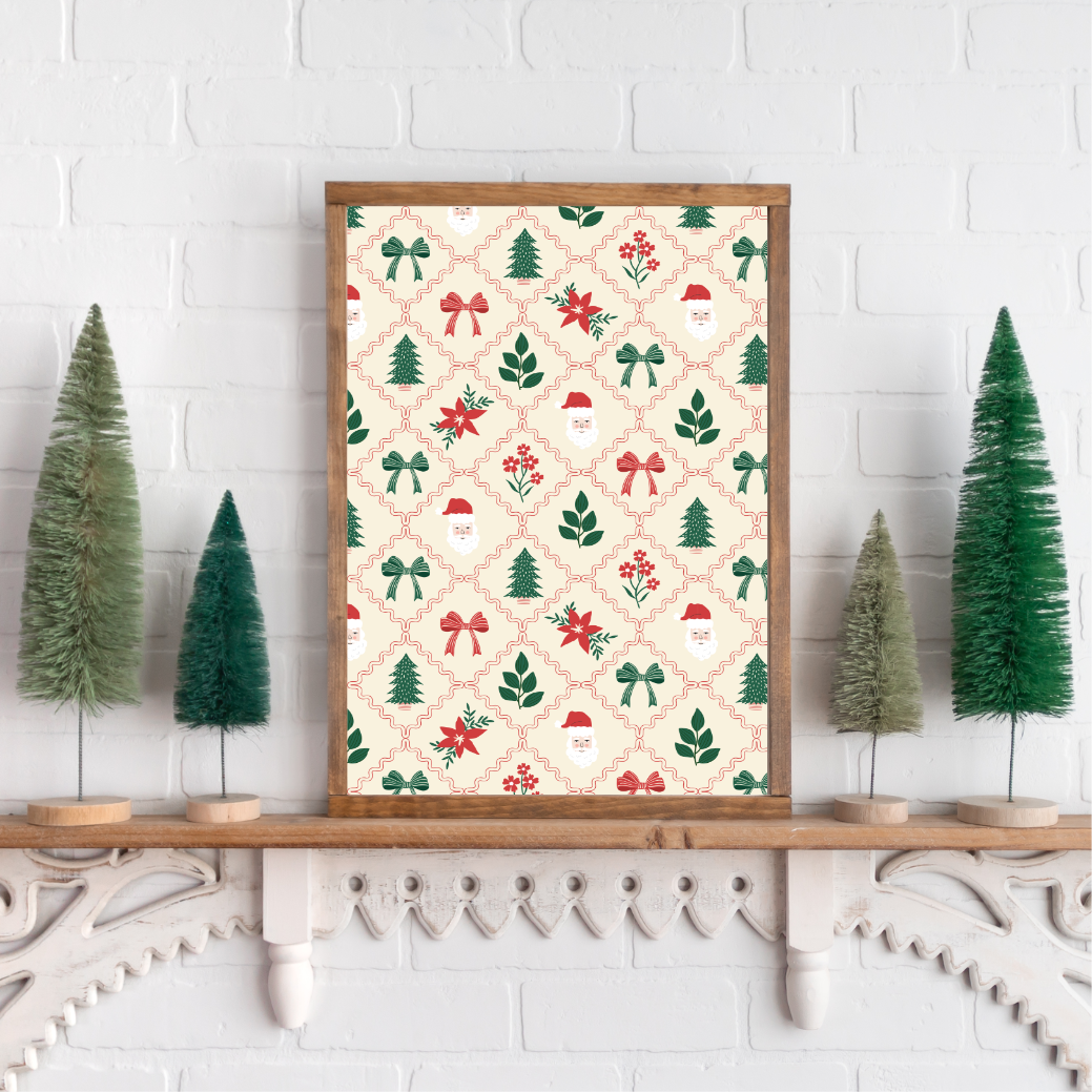 Christmas Pattern Layering 5 Canvas Printed Sign