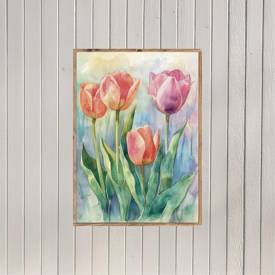 Colorful Tulips Canvas Printed Sign