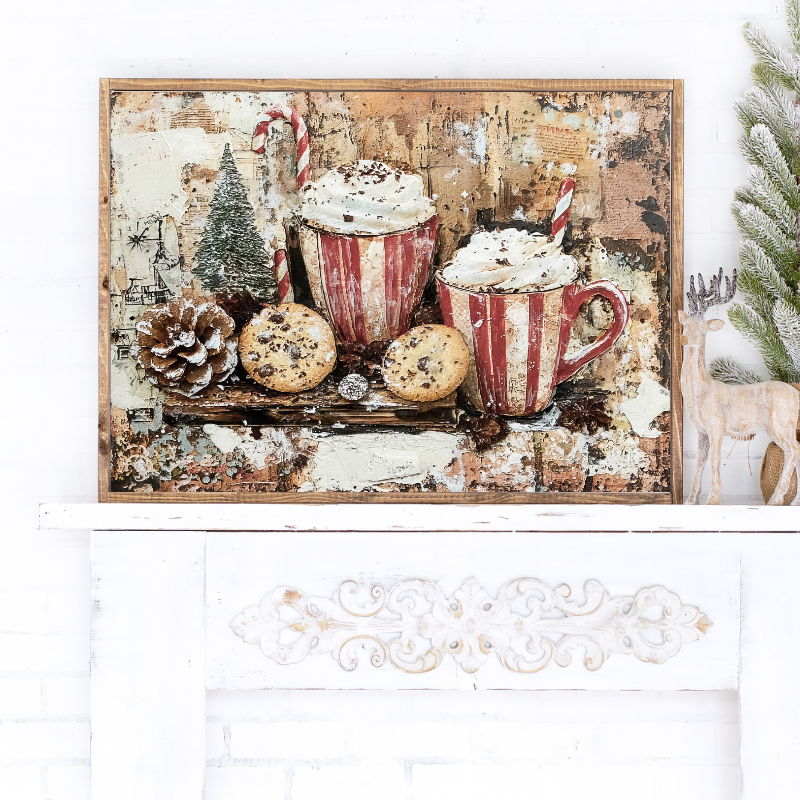 Cozy Cups and Christmas Cookies Canvas Printed Sign