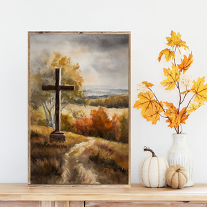 Cross In The Fall Foliage Canvas Printed Sign