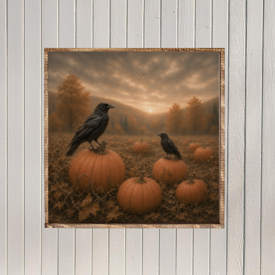 Crows in the Pumpkin Field Canvas Printed Sign