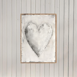 Distressed White Heart Canvas Printed Sign