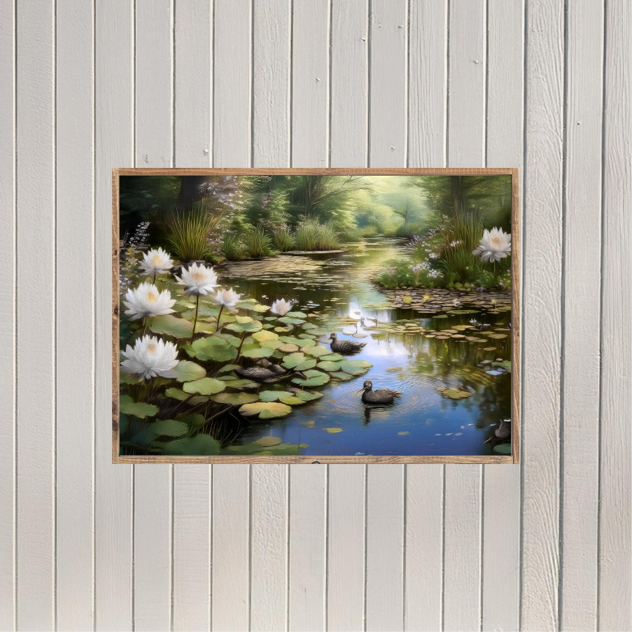 Ducks Nestled In The Lily Pads Canvas Printed Sign