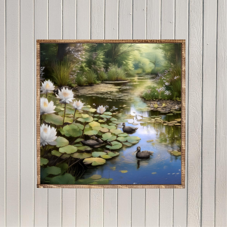 Ducks Nestled In The Lily Pads Canvas Printed Sign