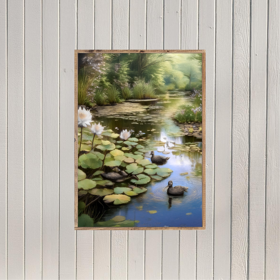 Ducks Nestled In The Lily Pads Canvas Printed Sign