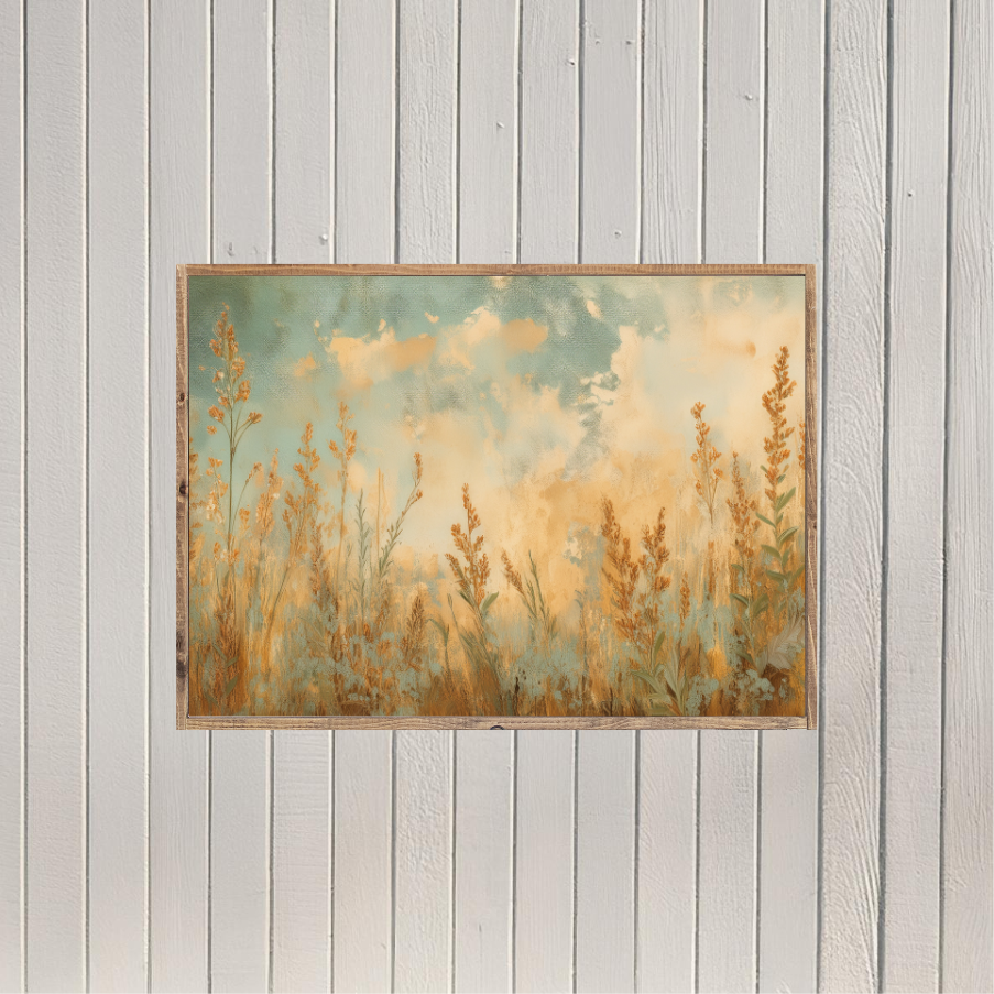 Earthy Wildflowers Under a Blue Sky Canvas Printed Sign