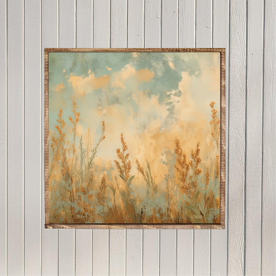Earthy Wildflowers Under a Blue Sky Canvas Printed Sign