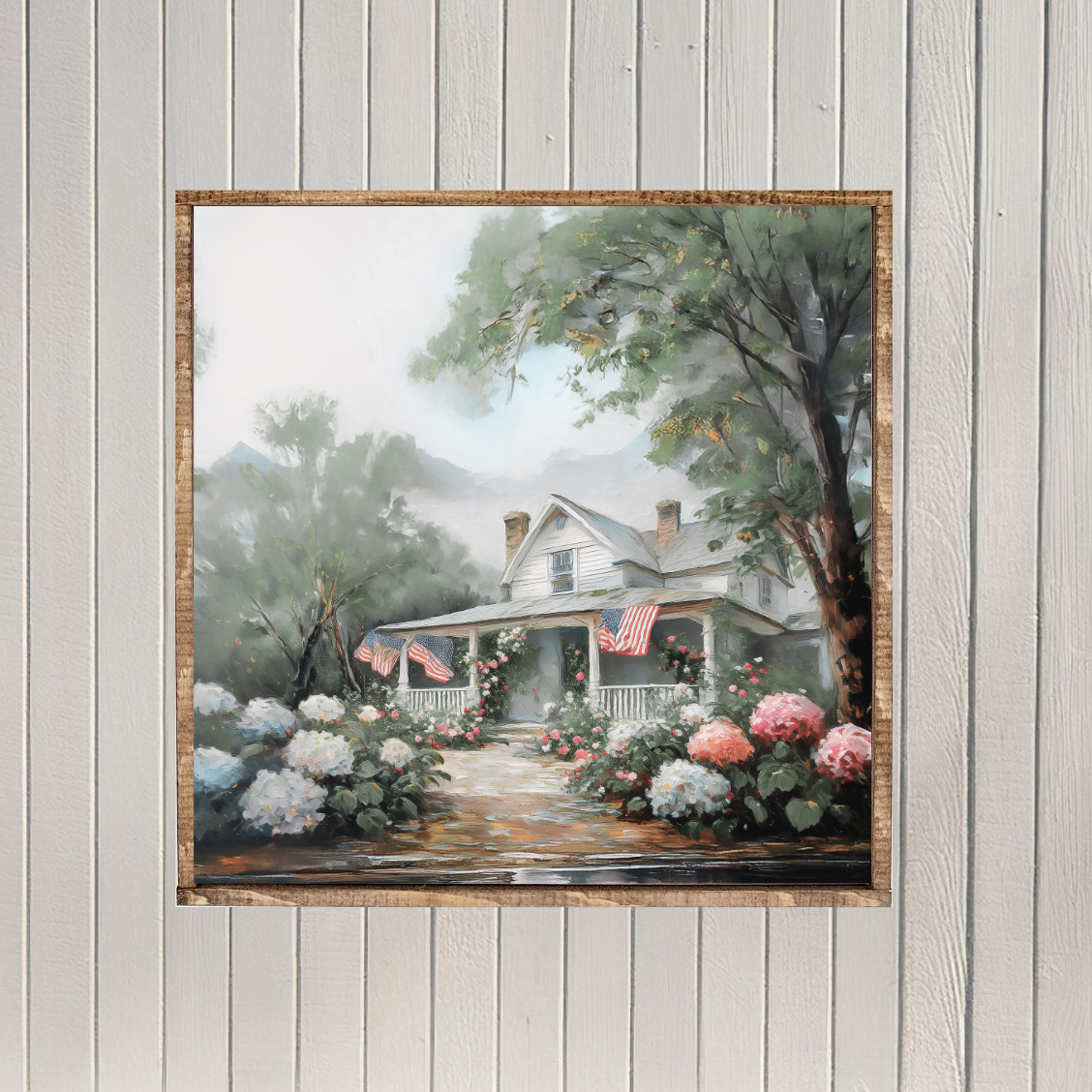 Flags and Flowers at the Farmhouse Canvas Printed Sign