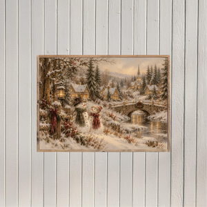 Friendly Village Snowmen Canvas Printed Sign