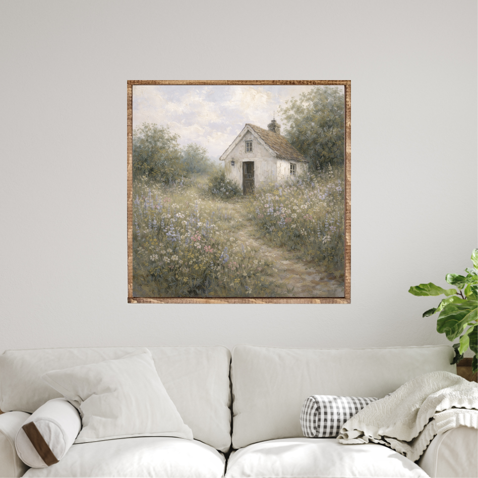 Garden Shed Nestled in the Wildflowers Canvas Printed Sign