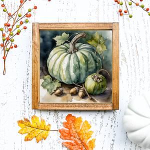 Green Pumpkins With Acorns Canvas Printed Sign