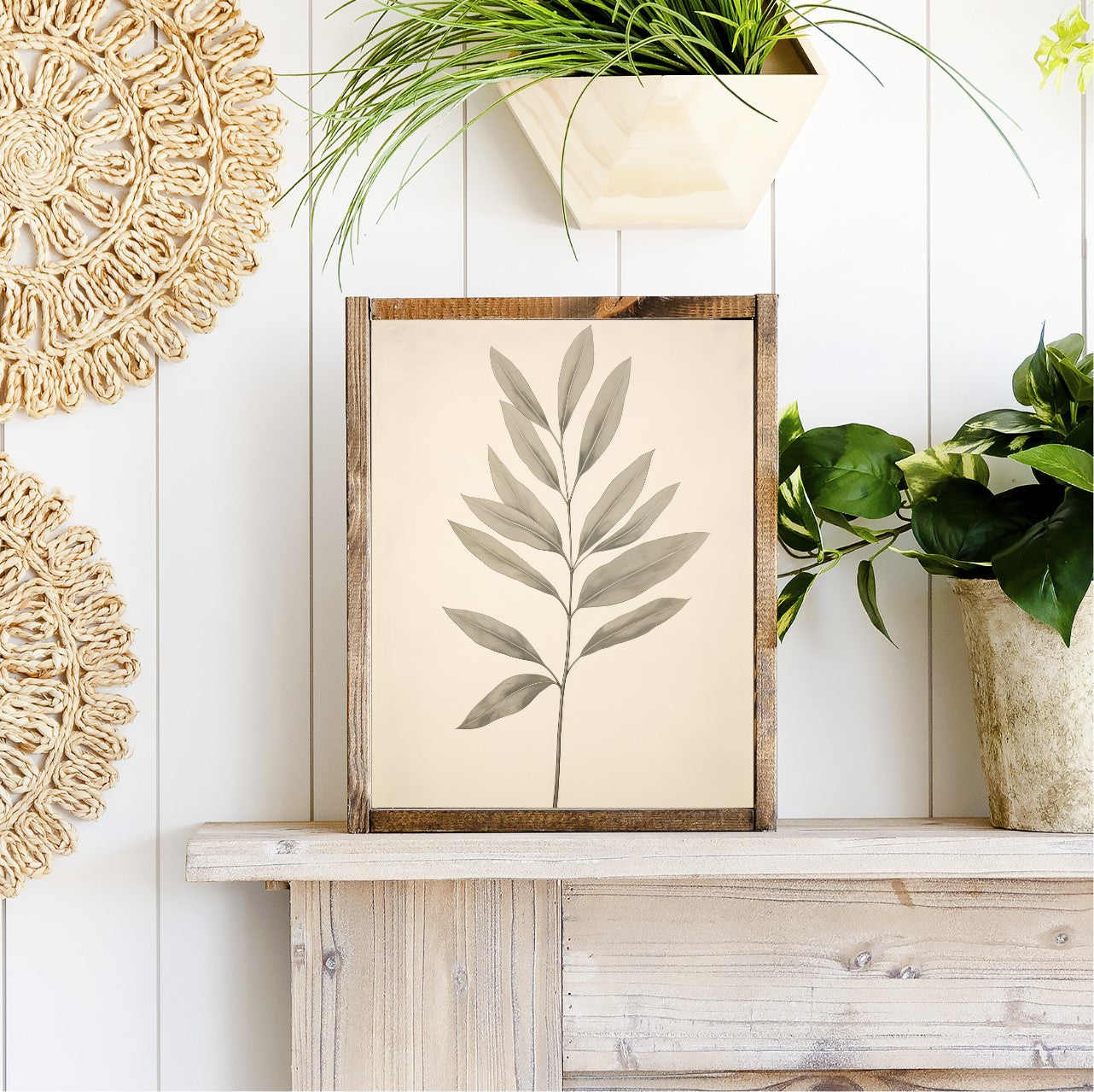 Green Stem Botanical Canvas Printed Sign