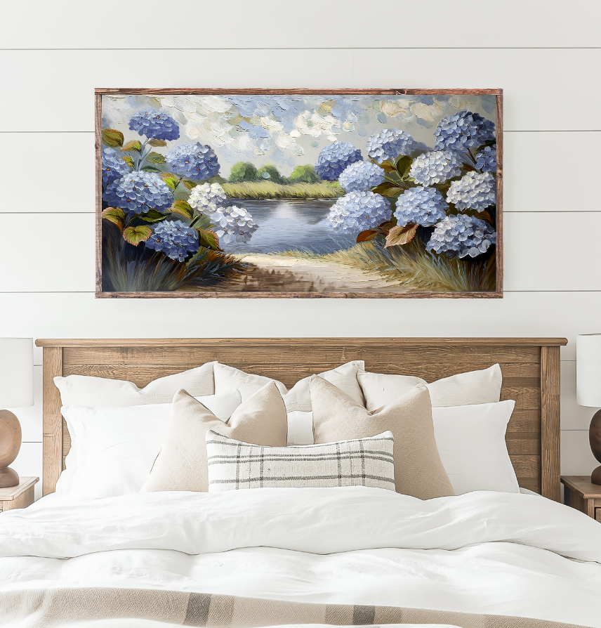 Hydrangeas By The Water Canvas Printed Sign
