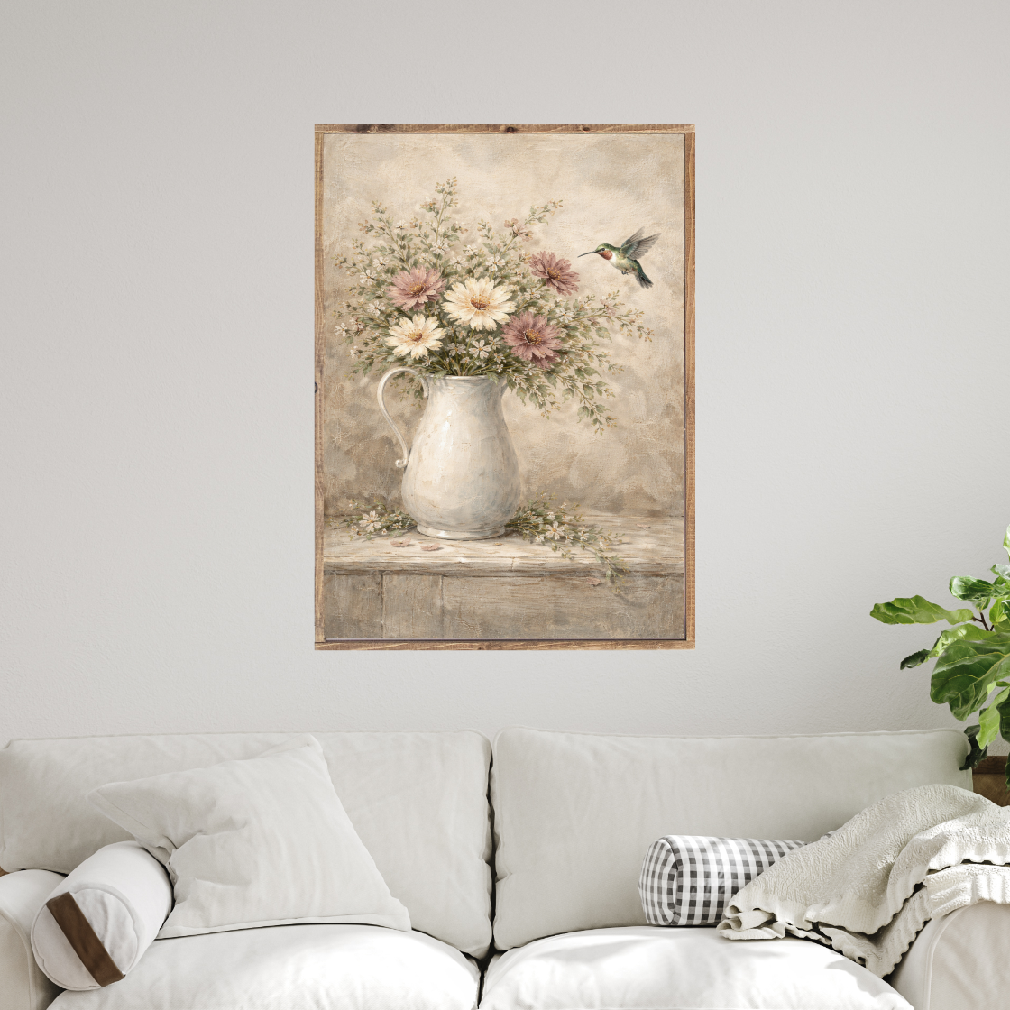 Hummingbird Among the Wildflowers Canvas Printed Sign