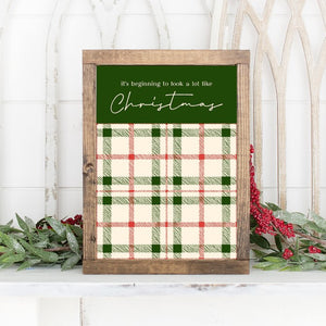 It's Beginning To Look A Lot Like Christmas Plaid Canvas Printed Sign