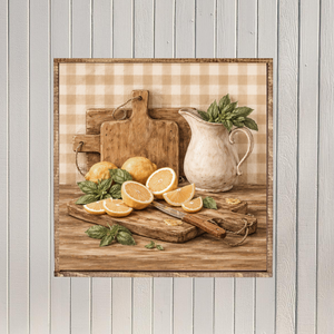 Lemons and Basil on Weathered Wood Canvas Printed Sign
