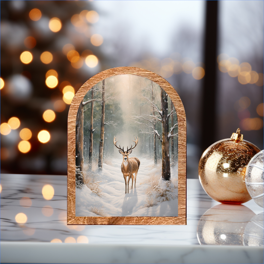 Majestic Snowy Deer Arch Frame