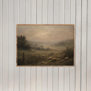 Misty Countryside Sheep Canvas Printed Sign