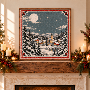 Moonlit Snowy Village Canvas Printed Sign