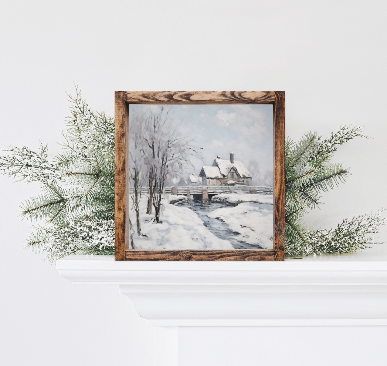 Nestled By The Frosty Creek Canvas Printed Sign