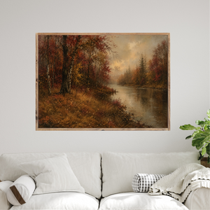 On The Riverbank in Fall Canvas Printed Sign