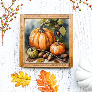 Orange Pumpkins With Acorns Canvas Printed Sign