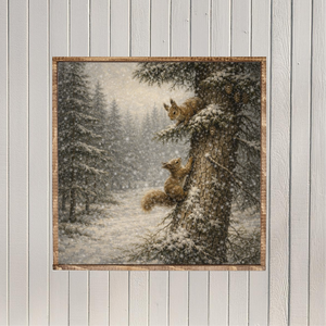 Playful Winter Squirrels Canvas Printed Sign