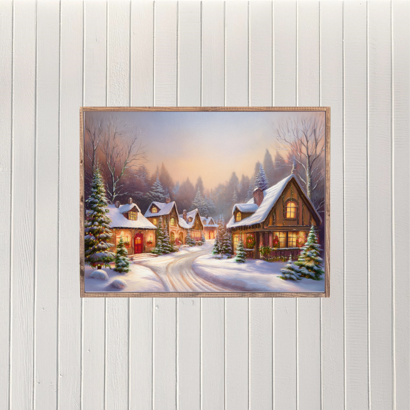 Quaint Christmas Village Canvas Printed Sign