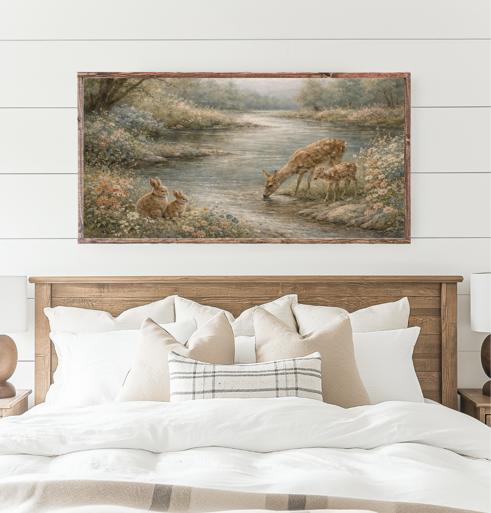 Riverside Spring Landscape Canvas Printed Sign